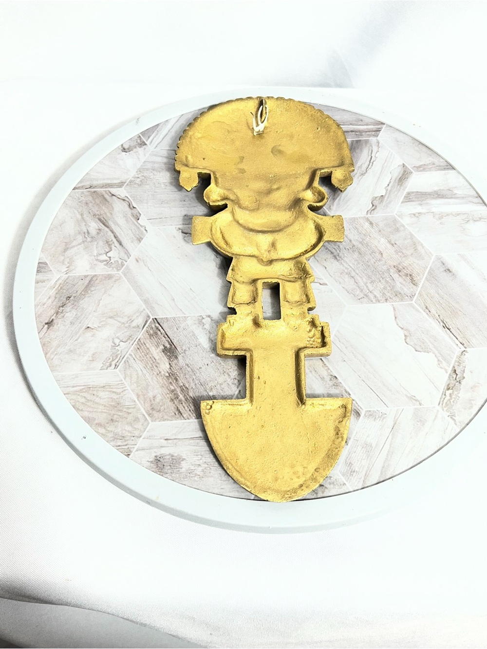 Vintage Peru Inca Wall Decor Brass Gold Tribal Figure Letter Opener 11in - Picture 4 of 6